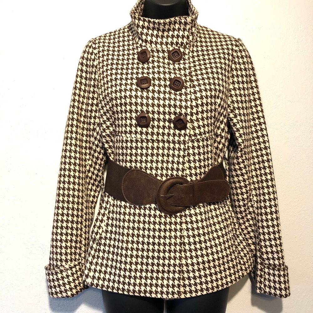 NARANKA pea coat jacket houndstooth high collar SM